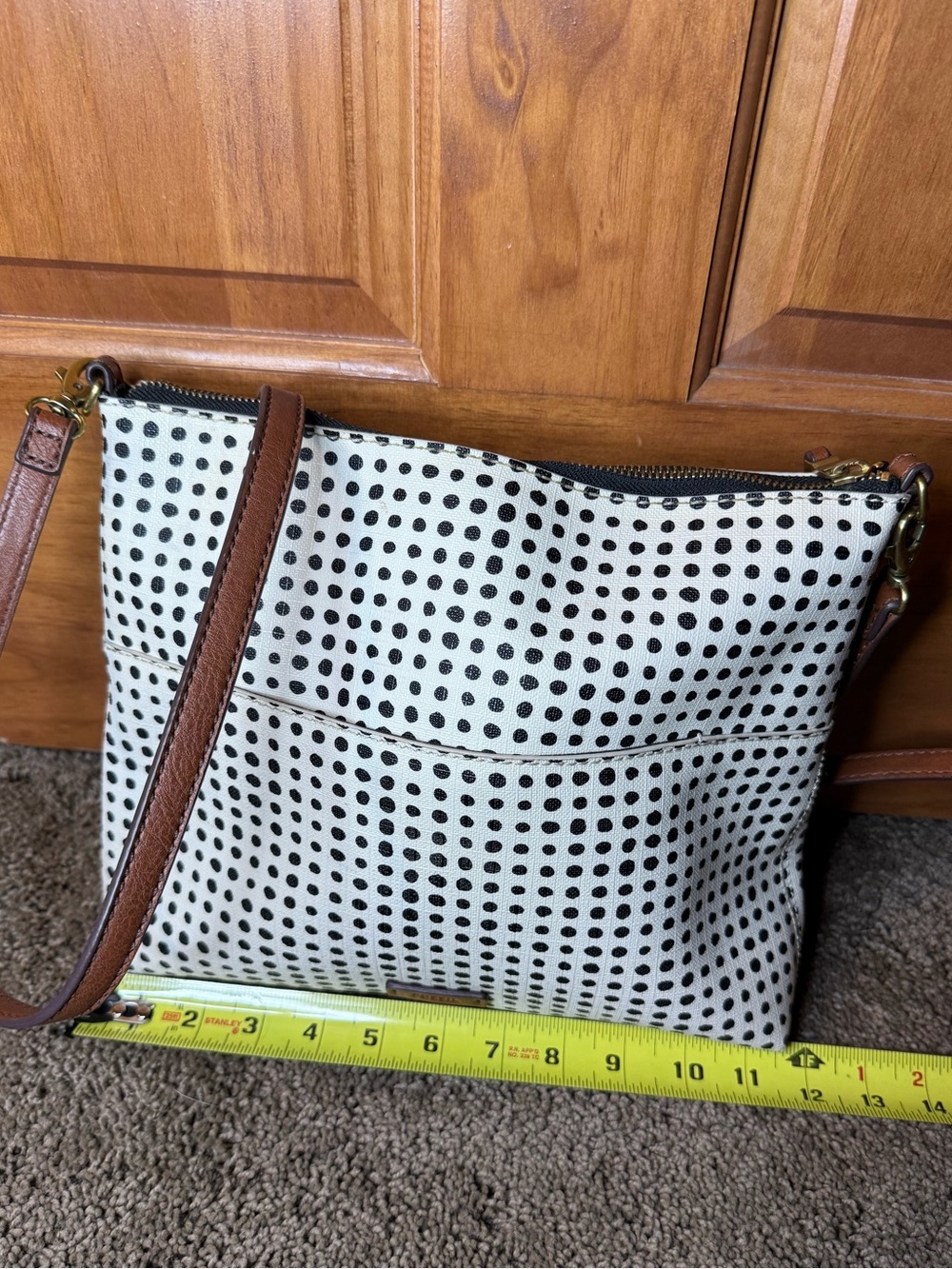 White with black Polka Dots Fossil Purse Shoulder Bag